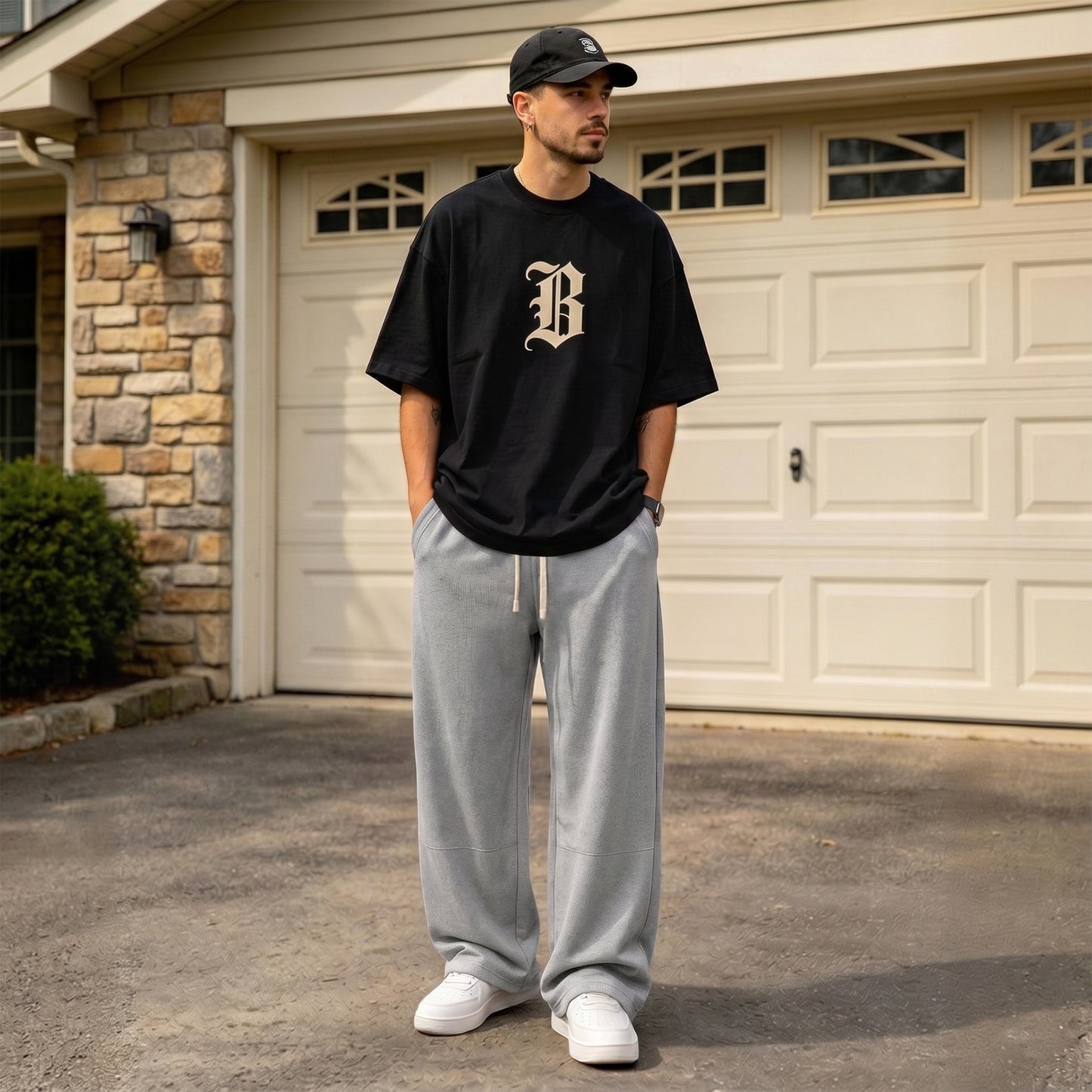 Mens Sweatpants Baggy Loose Fit Raw Hem Pants Casual Drawstring Pants Y2K Wide Leg Stretchy Pants with Pockets