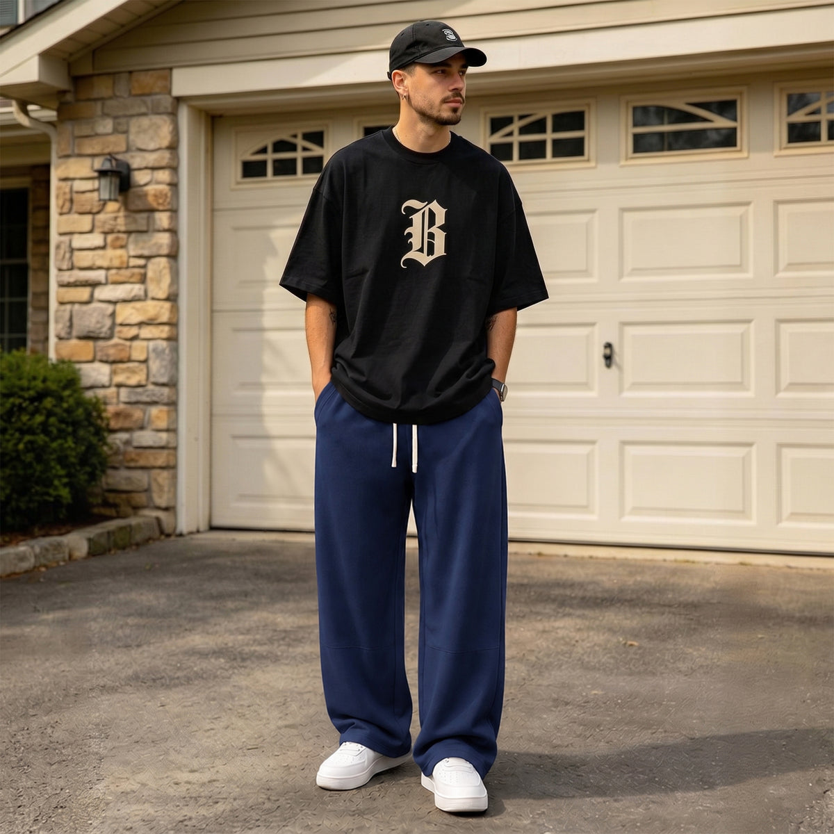 Mens Sweatpants Baggy Loose Fit Raw Hem Pants Casual Drawstring Pants Y2K Wide Leg Stretchy Pants with Pockets