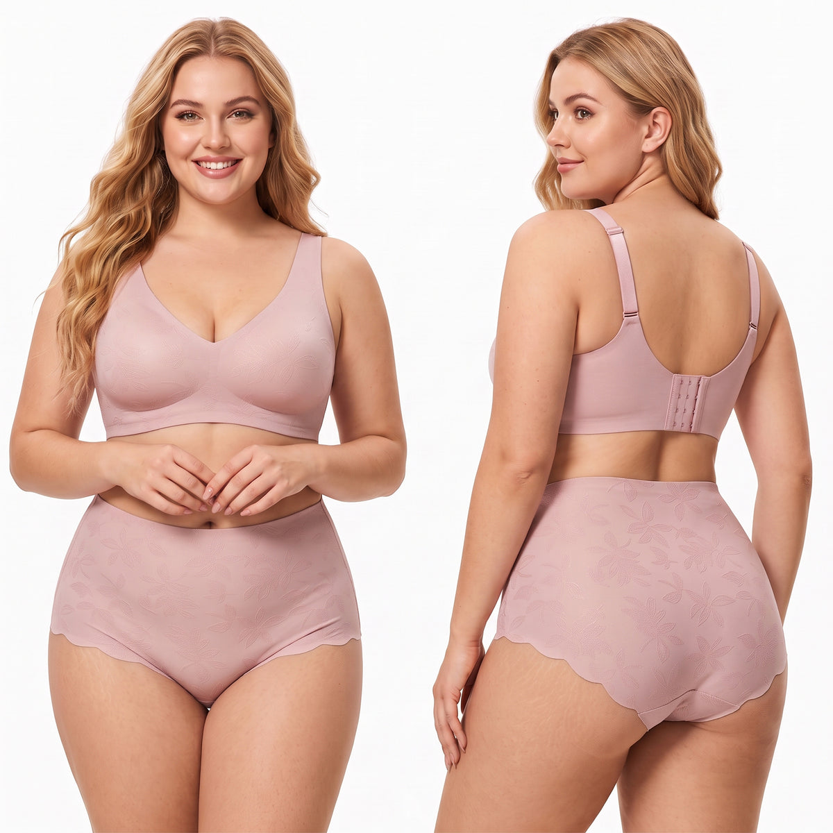 WQD 2 Pack Women's High Waisted Seamless Panties Tummy Control Full Coverage No Show Underwear Soft Stretch Breathable Invisible Briefs Floral Jacquard Everyday Panties M-4XL Plus Size