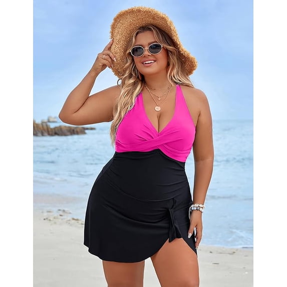 Women Plus Size Swimsuit One Piece Swim Dress Tummy Control Bathing Suits Criss Cross Modest Swimwear