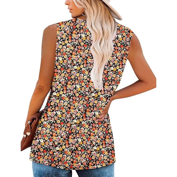 Women’s Tank Top Summer Floral Sleeveless V Neck Blouse Casual Dressy Tunic Loose Fit Lightweight Printed Shirt for Beach Vacation Daily Fashion Wear