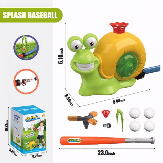 Flynow 2 in 1 Snail Outdoor Summer Water Spray Toys for Kids Ages 3-12,Water Sprinkler Baseball Toys for Lawn Backyard Garden, Gift for Toddler Boy Girl Fidget Toys Sprinklers for Yard