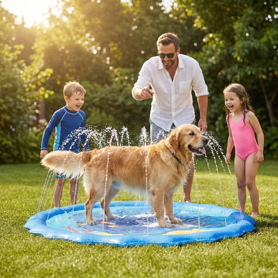 Flynow Splash Pad Sprinkler for Kids 67" Splash Play Mat Outdoor Water Toy Inflatable Splash Pad Baby Toddler 1-3 Years Old Pool Boy Girl Children Outside Backyard Dog Sprinkler for Age 2 4 5 6 7 8 9