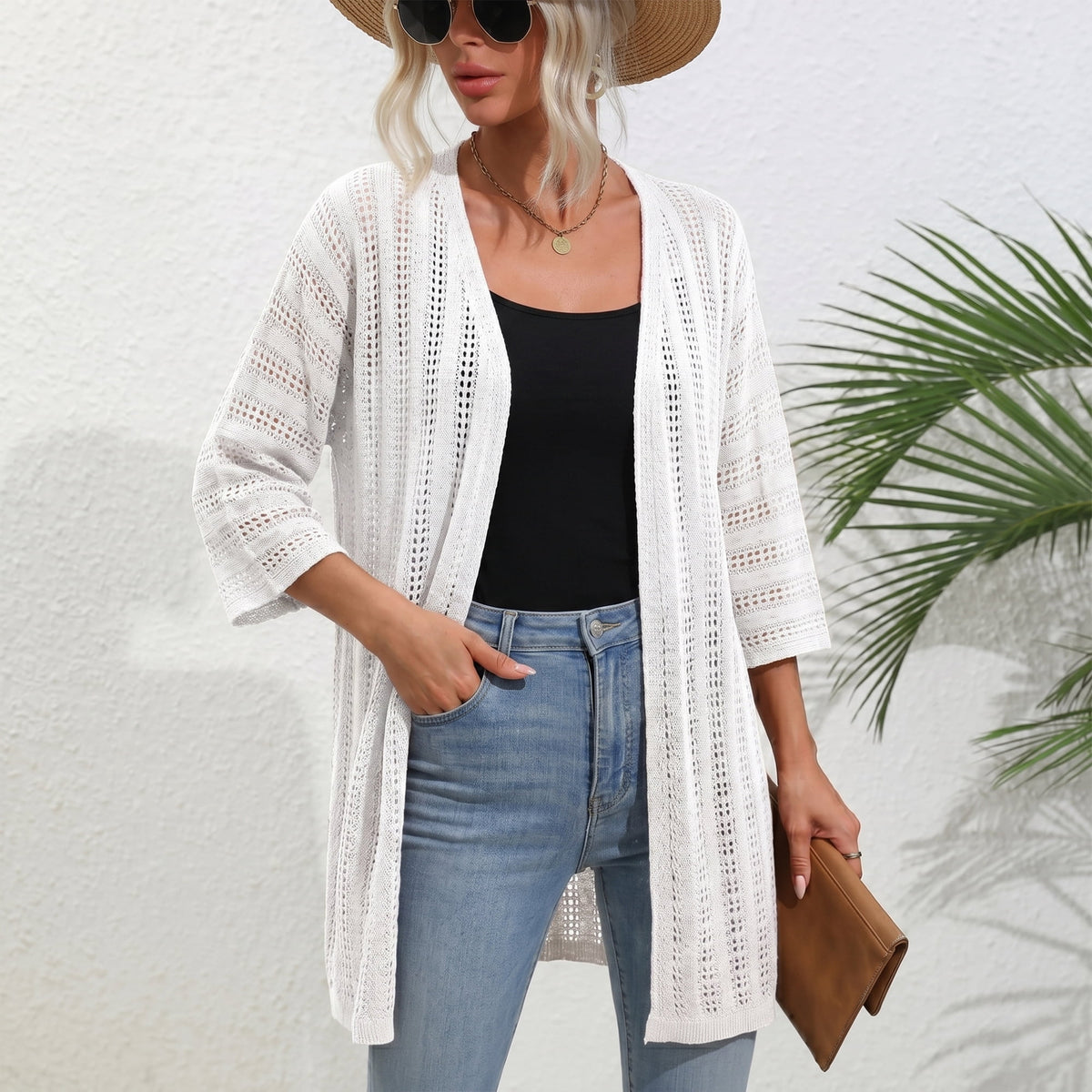 Womens Crochet Cardigan Sweaters for Summer Spring Fall, Lightweight Short Sleeve Oversized Open Front Kimono Boho Knit Beach Cover Up with Swimsuit, Bikini, Bathing suit
