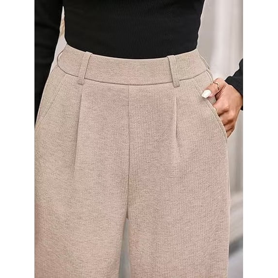 Women’s High Waisted Wide Leg Pants Casual Straight Leg Trousers with Front Pleats Elastic Back Waist Lounge Work Pants
