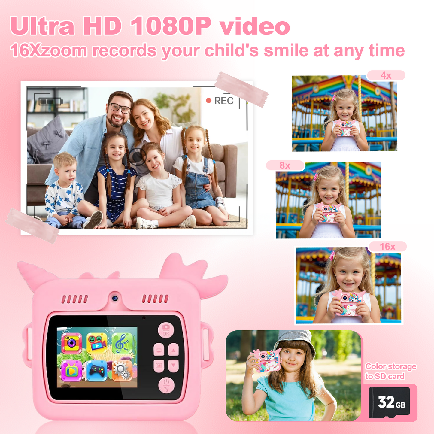 Flynow Kids Camera Toy Instant Print, Children Digital Camcorder, Christmas Birthday Gifts for Girls Boys Toddler Ages 3-12, 4 5 6 7 8 9 Year Old, 1080P HD Video with 32G SD Card Cartoon Soft Cover