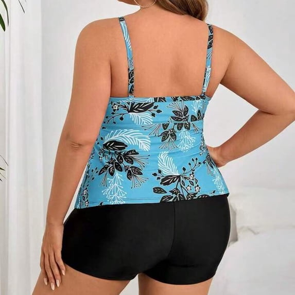 Plus Size Tankini Swimsuits for Women Tummy Control 2 Piece Bathing Suit Ruffle Flounce Swim Top with Boyshorts Modest Floral Swimwear