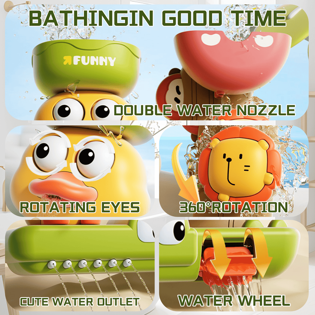 Flynow Bath Toys for Toddlers 1-3, Baby Waterfall Bathtub Toy with Suction Cup, Kids Bath Tub Shower Playset, Infant Bathtime Fun Birthday Gift 18 24 Month, 2-4, 3-5 Year Old Girl Boy