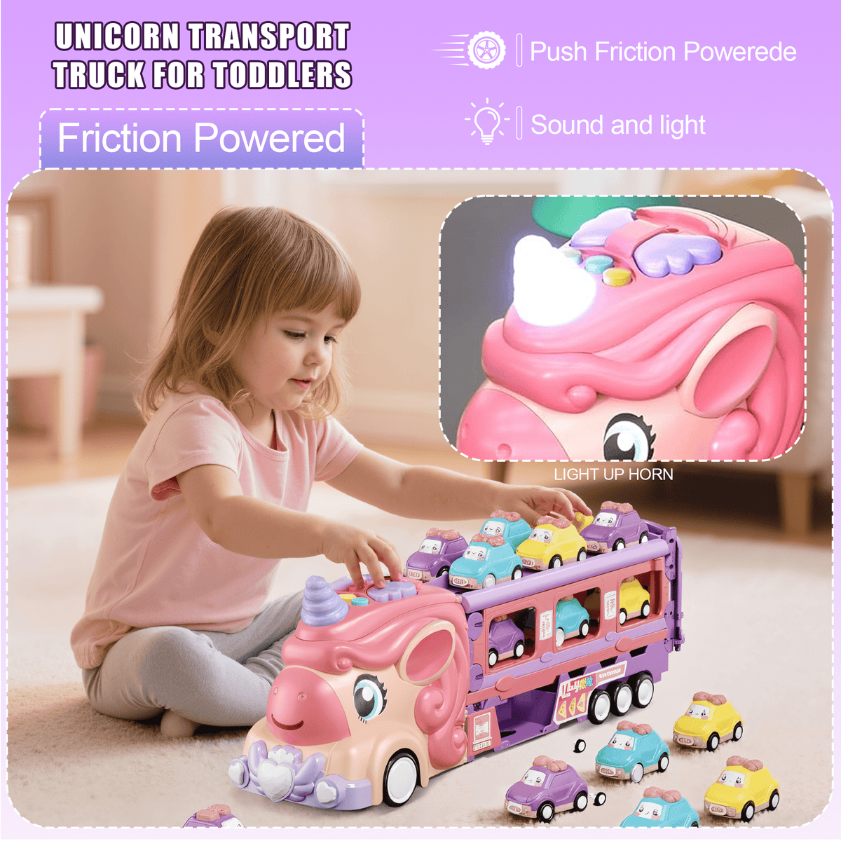 Flynow Car Toys for Boy Girl Kids Age 3-8, Light Sound and Mini 6 Cars, Foldable 2-Player Race Track, Christmas Birthday Gift for Toddler 3 Year Old