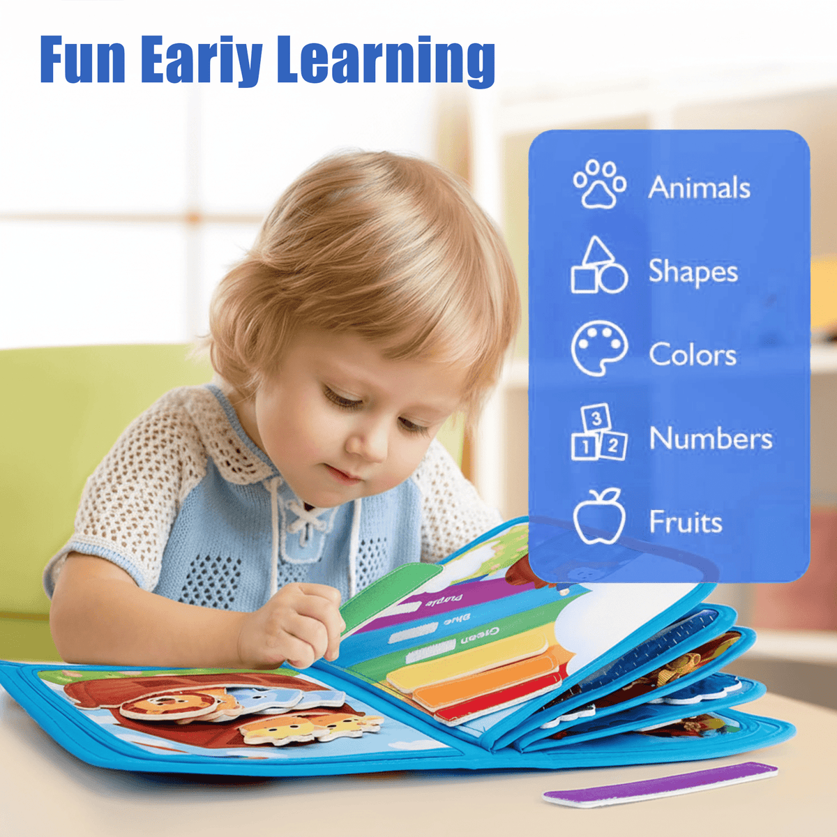Flynow Busy Board Montessori Toy Busy Book for Toddler 1-3, Sensory Early Learning Educational Travel Toy for Baby Age 2, Birthday Christmas Baptism Gift for Kids Boy Girl 4 Year Old