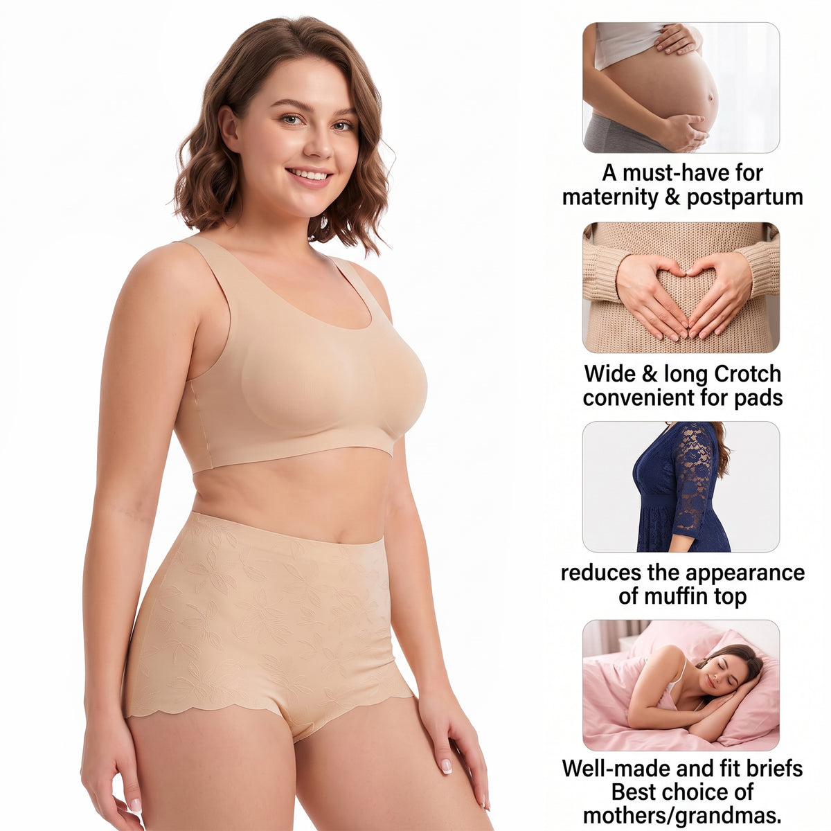 WQD 2 Pack Women's High Waisted Seamless Panties Tummy Control Full Coverage No Show Underwear Soft Stretch Breathable Invisible Briefs Floral Jacquard Everyday Panties M-4XL Plus Size