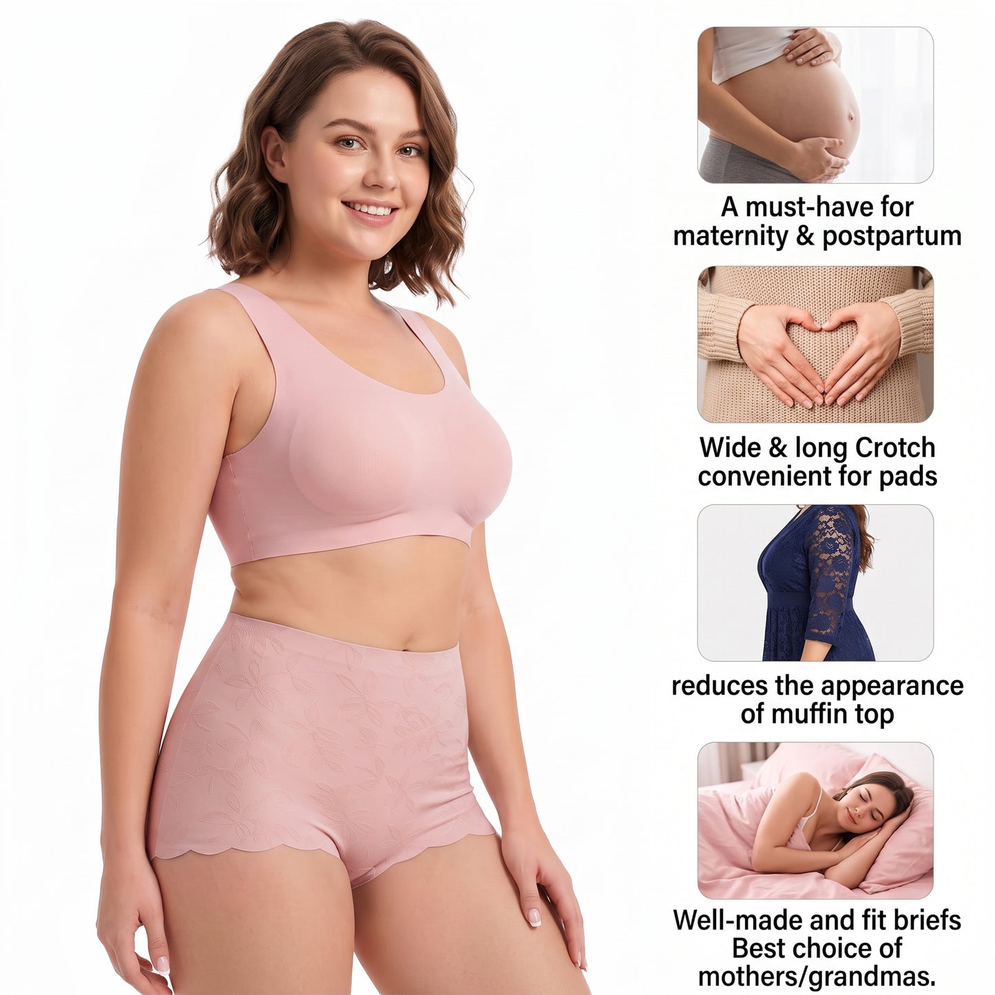 WQD 2 Pack Women's High Waisted Seamless Panties Tummy Control Full Coverage No Show Underwear Soft Stretch Breathable Invisible Briefs Floral Jacquard Everyday Panties M-4XL Plus Size