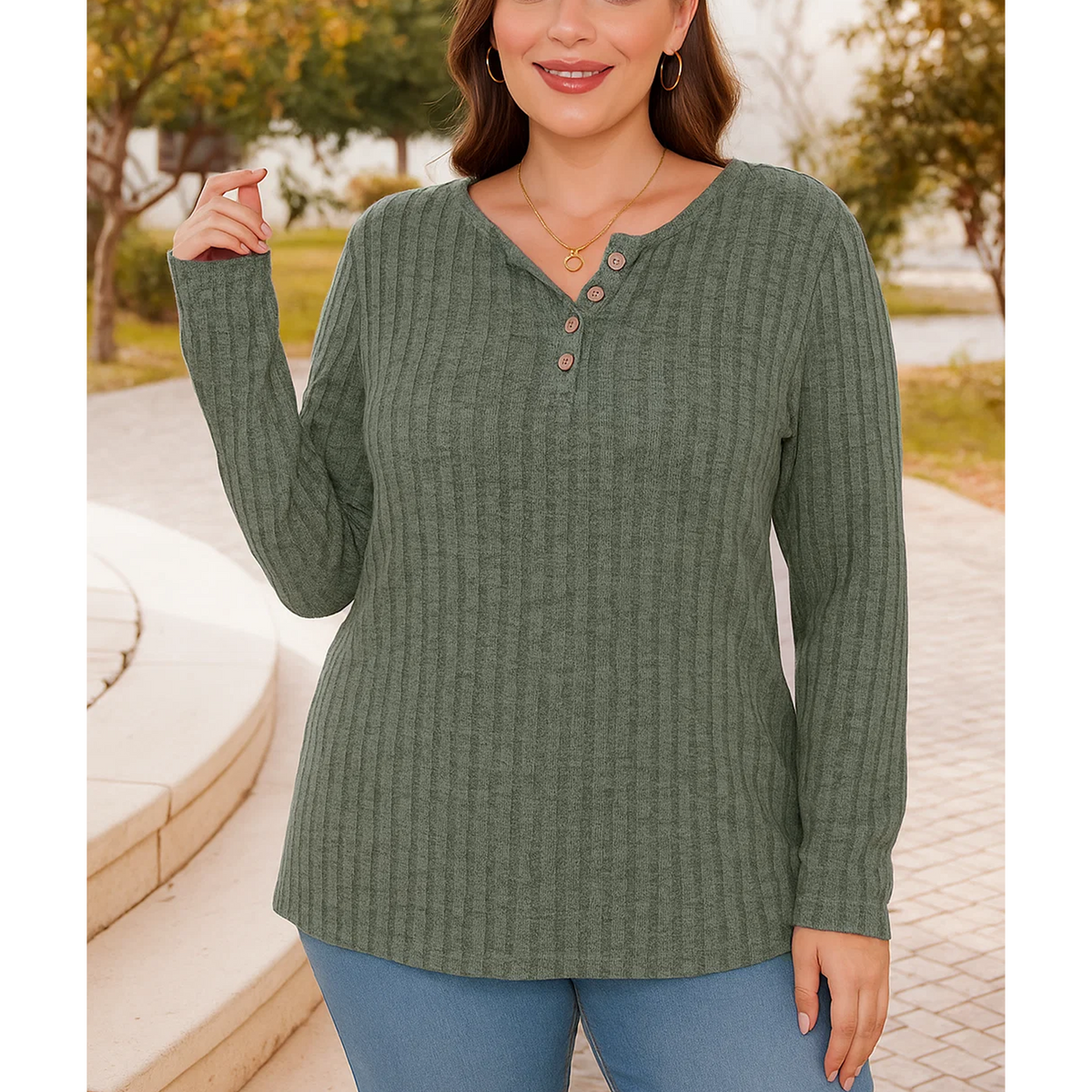 WQD Womens Sweater Long Sleeve Henley Shirts Loose Tunic Tops Casual Pullover Trendy Outfits for Fall Winter Spring (Available in Plus Size)
