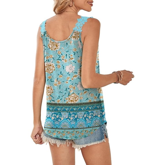 WQD Tank Tops for Women Spring Fashion Sleeveless V Neck Lace Tops Flower Flowy Summer Outfits Beach Vacation Clothes