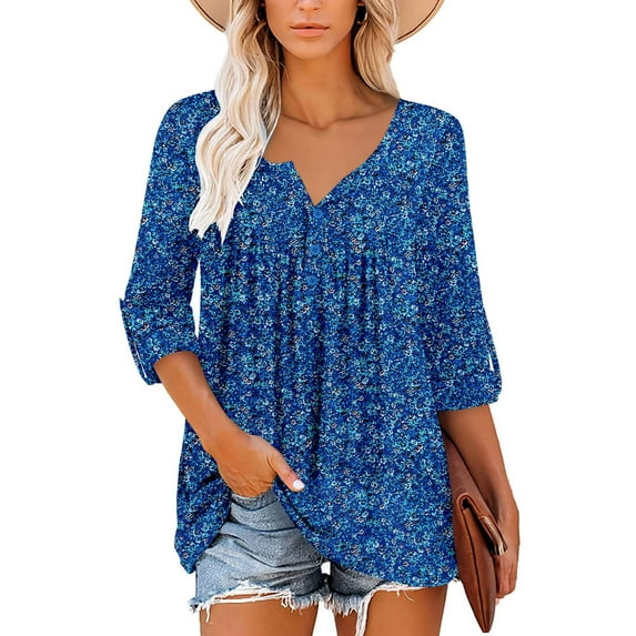 WQD Womens Long Sleeve Shirts Dressy Casual Floral Blouses Loose Tunic Tops for Fall Winter Spring (Available in Plus Size)