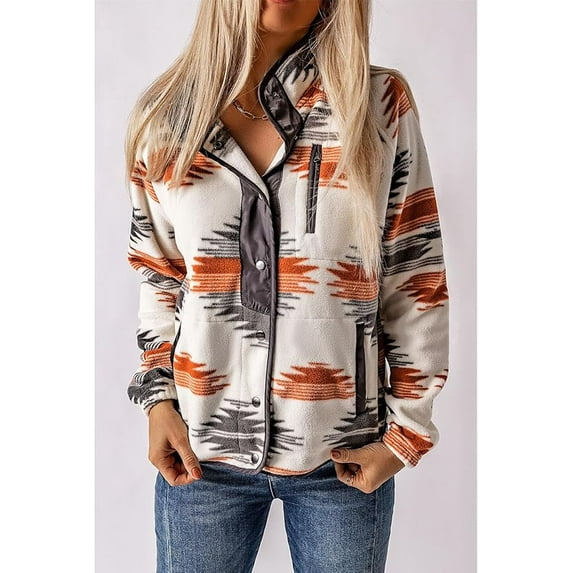 WQD Womens Fleece Shacket Jacket Winter Sherpa Coat Long Sleeve Warm Fuzzy Casual Western Aztec Print Outerwear Soft Cozy Snap Button Down Fashion Top with Pockets