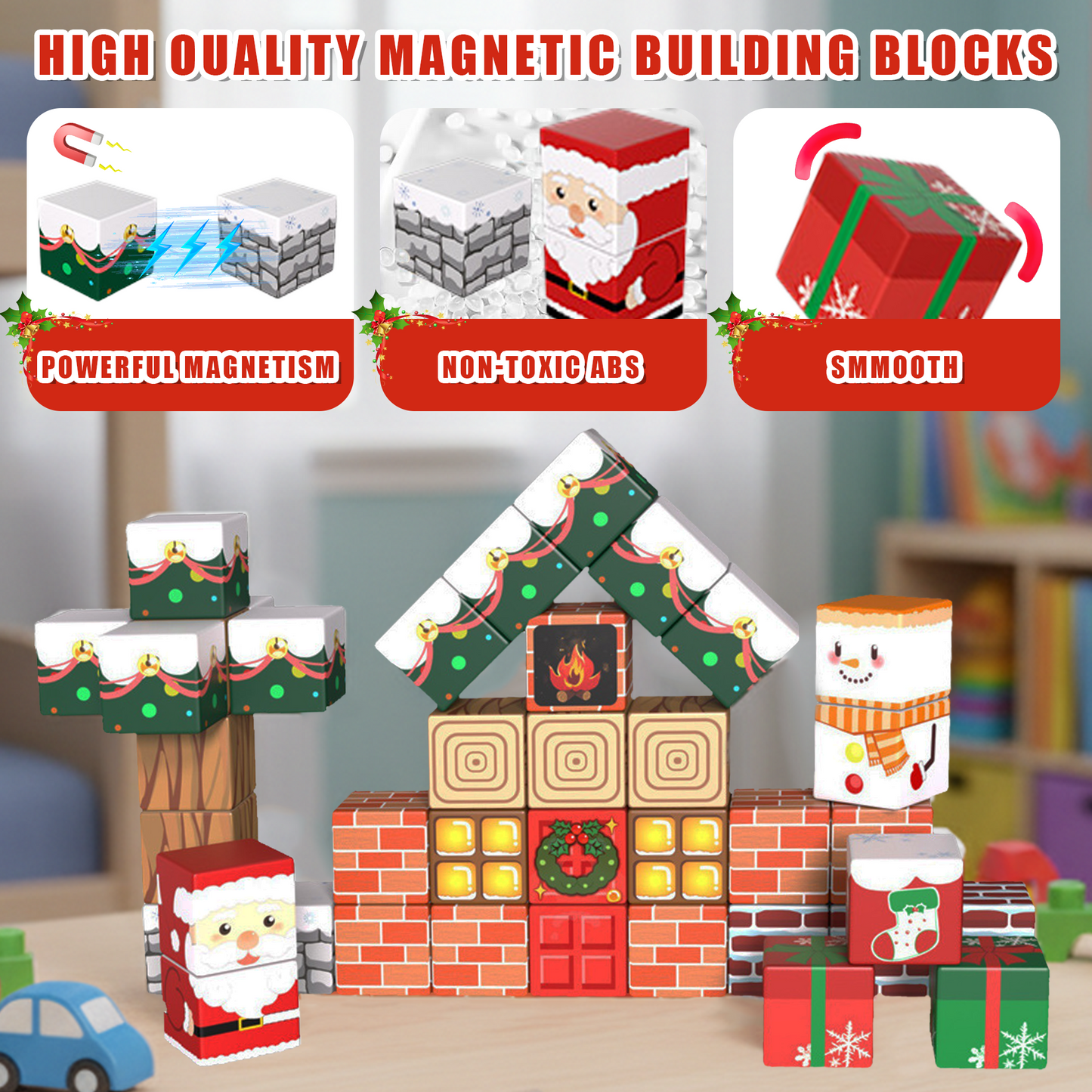 Flynow Magnetic Blocks Set, 45PCS Educational STEM Christmas Travel Building Toys for Kids 3+, Portable Magnetic Block with Metal Storage Box, Toddler Learning Toys for Boys Girls 4-8 Birthday Gift