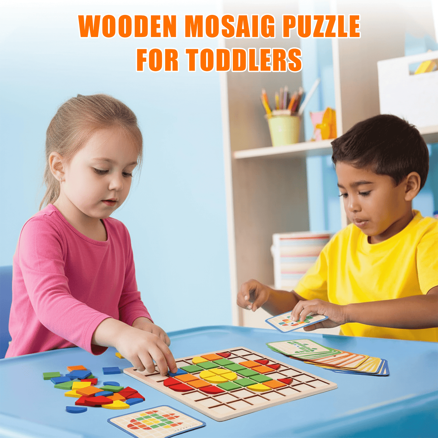 Flynow Wooden Mosaic Puzzle, 137 Shape Pattern Blocks, Learning Educational Montessori Toy, Christmas Birthday Gift for Toddler Kids Boy Girl 3 4 5 6 7 Year Old