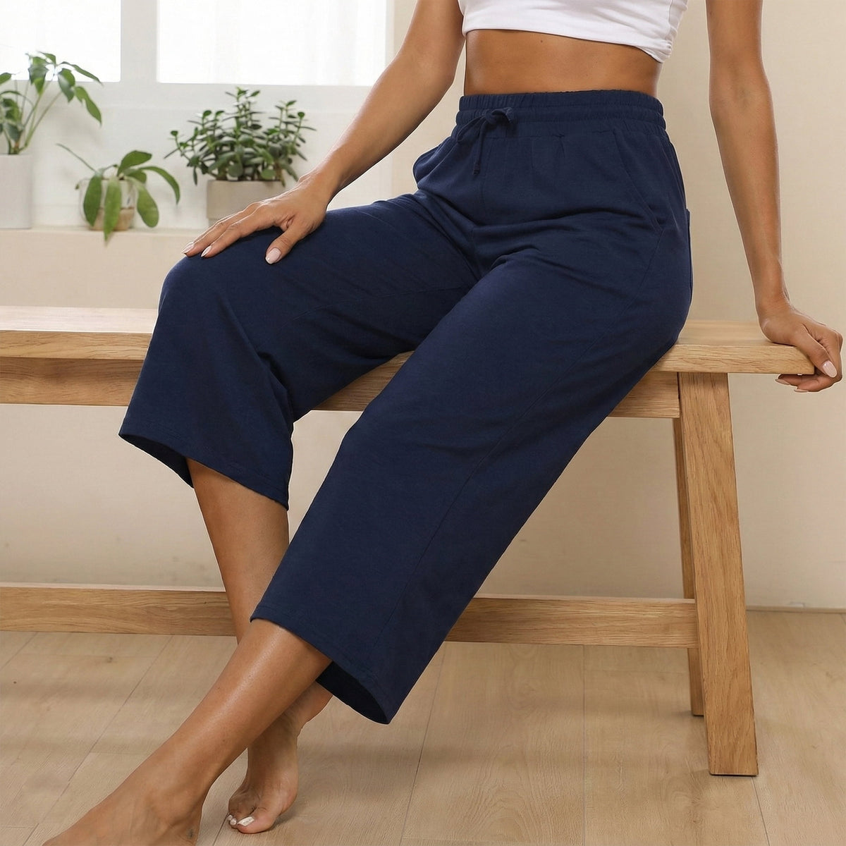 Women’s Capri Yoga Sweatpants with Pockets High Waist Drawstring Flared Pants Casual Workout Lounge Flare Leggings for Summer