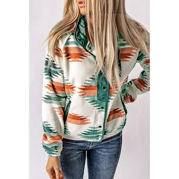 WQD Womens Fleece Shacket Jacket Winter Sherpa Coat Long Sleeve Warm Fuzzy Casual Western Aztec Print Outerwear Soft Cozy Snap Button Down Fashion Top with Pockets