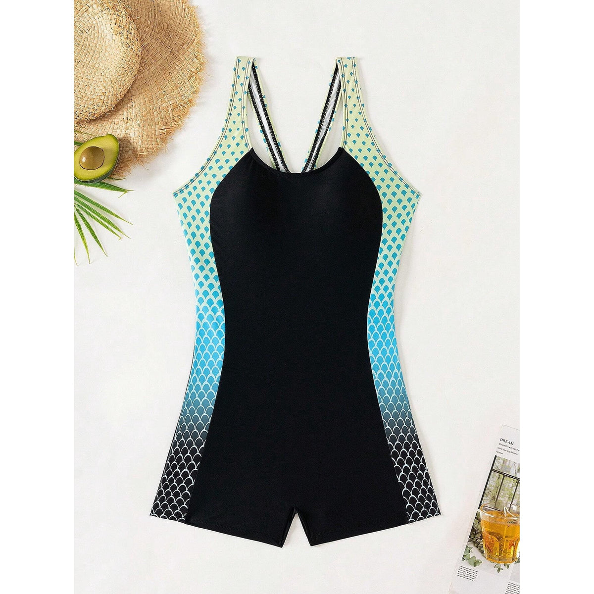 Women's Athletic One Piece Swimsuit Tummy Control Boyleg Racerback Sport Swimwear Color Block Bathing Suit for Lap Swimming Pool