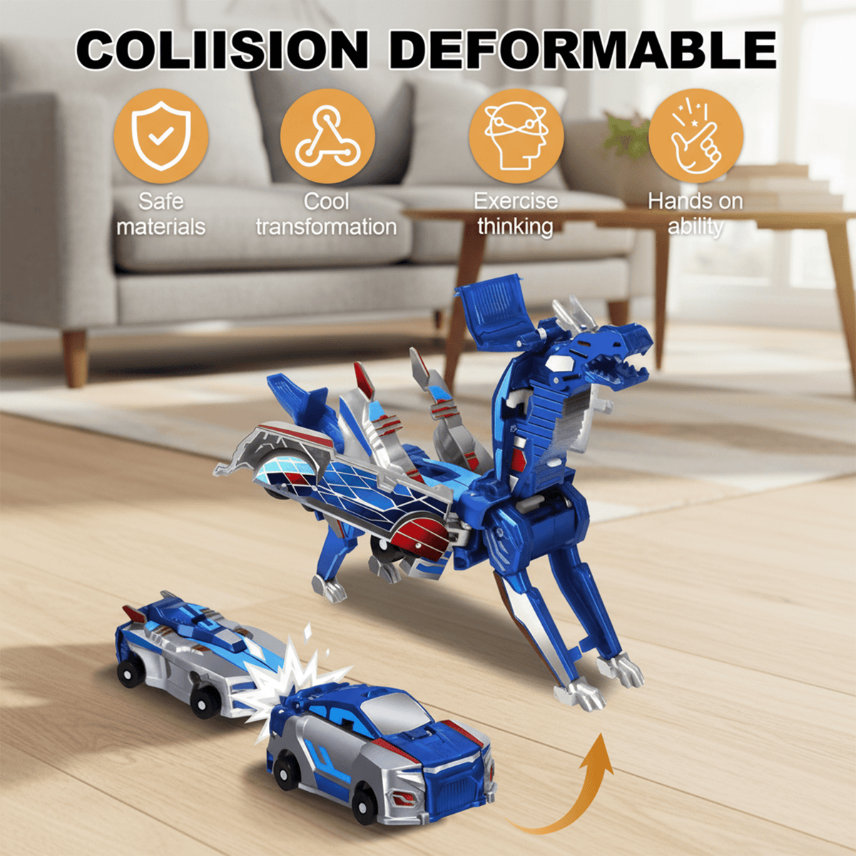 Flynow Transforming Dinosaur Toys for Toddler 1-3 Years Old, 2 in 1 Magnetic Cars Collision Transform into Dino Fun Toys, Christmas Birthday Gift for Kids Boy Girl Age 2 4 5 6 7 8 9 10 11 12