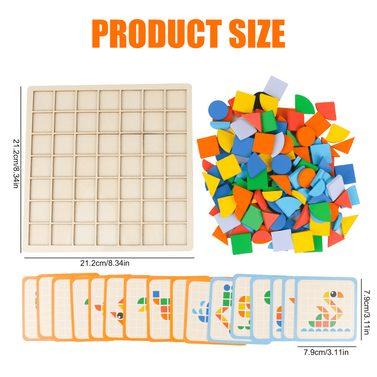 Flynow Wooden Mosaic Puzzle, 137 Shape Pattern Blocks, Learning Educational Montessori Toy, Christmas Birthday Gift for Toddler Kids Boy Girl 3 4 5 6 7 Year Old