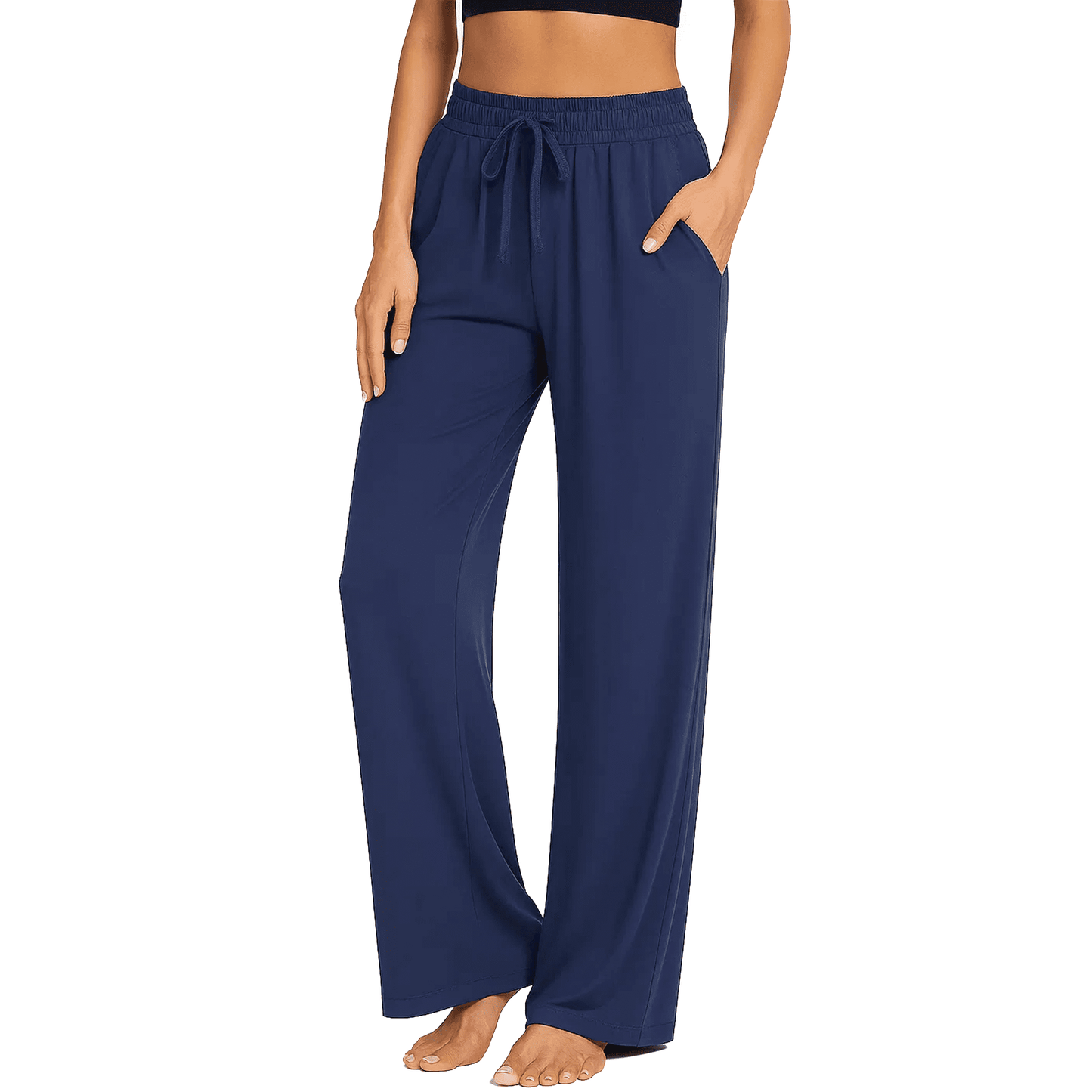 WQD Yoga Pants with Pockets for Women Sweatpants High Waist Drawstring Workout Pants Casual Work Pants Flare Leggings