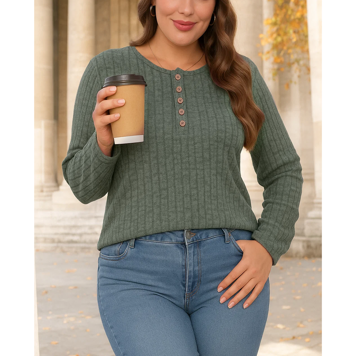 WQD Womens Sweater Long Sleeve Henley Shirts Loose Tunic Tops Casual Pullover Trendy Outfits for Fall Winter Spring (Available in Plus Size)