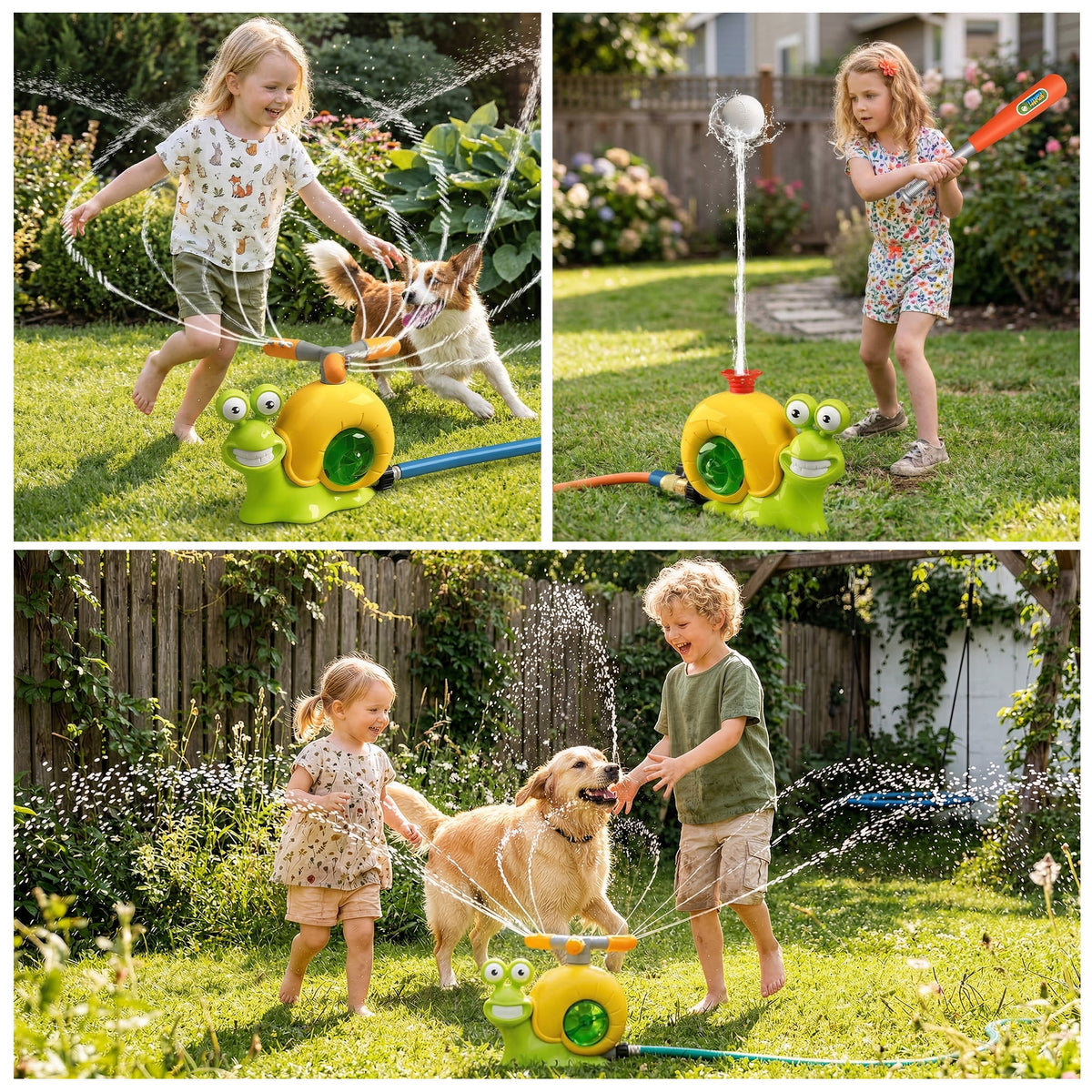 Flynow 2 in 1 Snail Outdoor Summer Water Spray Toys for Kids Ages 3-12,Water Sprinkler Baseball Toys for Lawn Backyard Garden, Gift for Toddler Boy Girl Fidget Toys Sprinklers for Yard