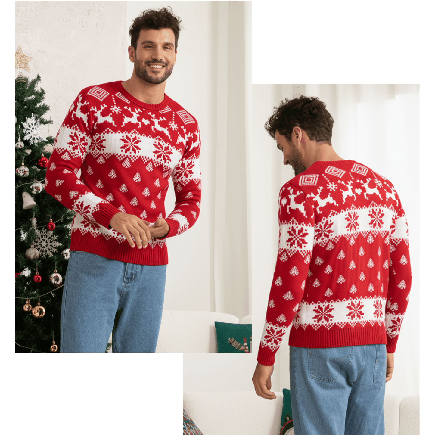 WQD Wen Christmas Sweater Family Couples Warm Thick Casual Ugly Knitted Pullover Top Xmas Elk Snowflake Reindeer Sweatshirt for Holiday Party New Year