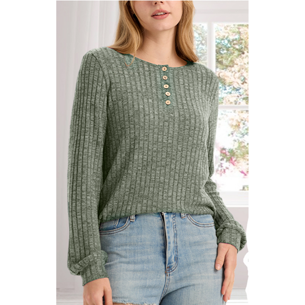 WQD Womens Sweater Long Sleeve Henley Shirts Loose Tunic Tops Casual Pullover Trendy Outfits for Fall Winter Spring (Available in Plus Size)