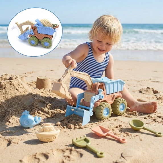 Flynow 7 Pcs Beach Toy Set for Kids 3+ Years Old, Friendly Travel Play Sand Construction Set, Sand Castle Building Kit, Birthday Gift for Girl Boy Age 3 4 5 6 7 8