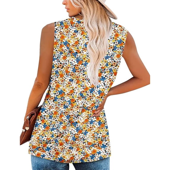 Women’s Tank Top Summer Floral Sleeveless V Neck Blouse Casual Dressy Tunic Loose Fit Lightweight Printed Shirt for Beach Vacation Daily Fashion Wear