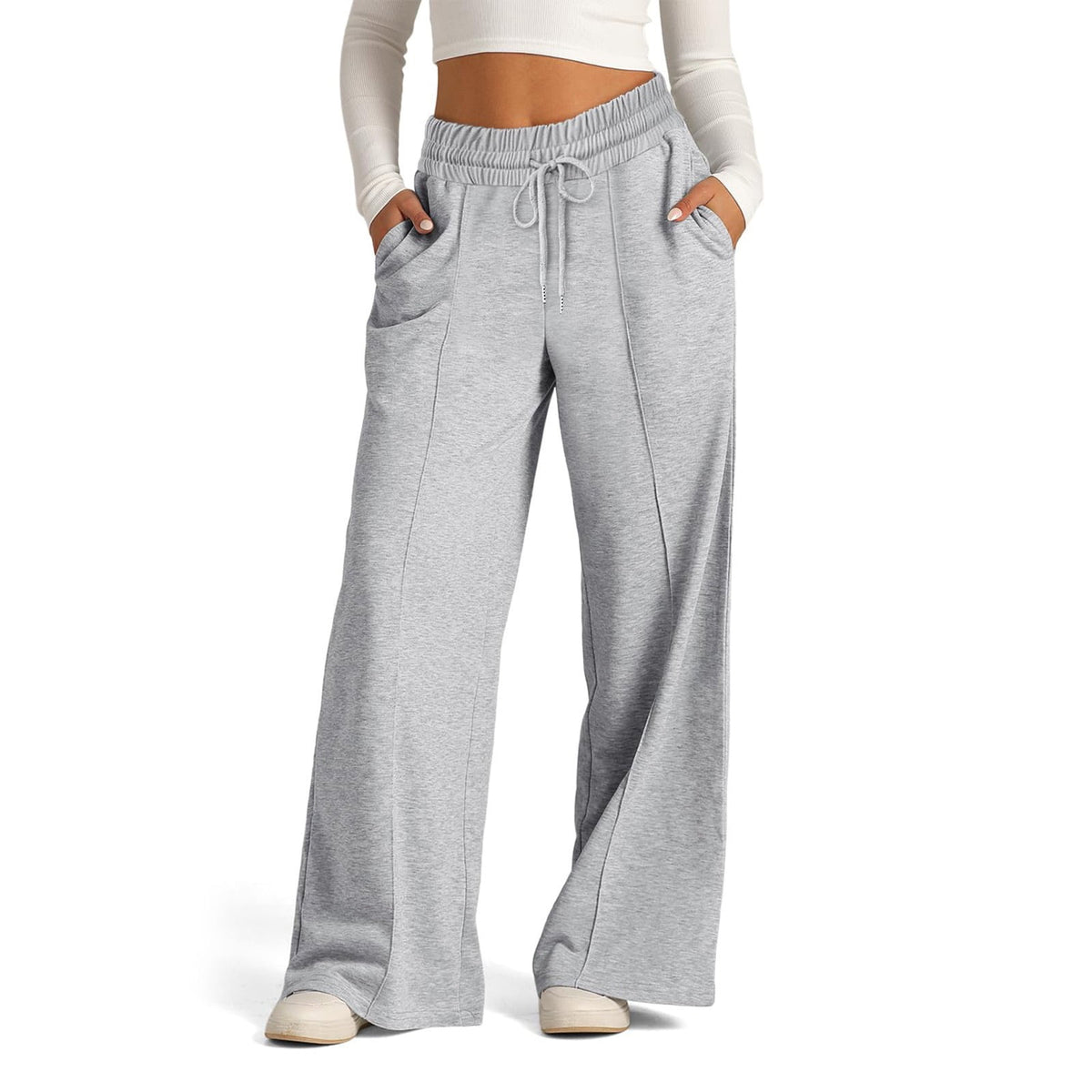 Women’s High Waisted Sweatpants Wide Leg Lounge Pants with Drawstring Elastic Waist Casual Workout Jogger Trousers with Pockets