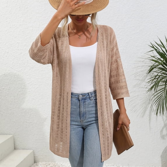 Womens Crochet Cardigan Sweaters for Summer Spring Fall, Lightweight Short Sleeve Oversized Open Front Kimono Boho Knit Beach Cover Up with Swimsuit, Bikini, Bathing suit