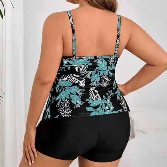 Plus Size Tankini Swimsuits for Women Tummy Control 2 Piece Bathing Suit Ruffle Flounce Swim Top with Boyshorts Modest Floral Swimwear