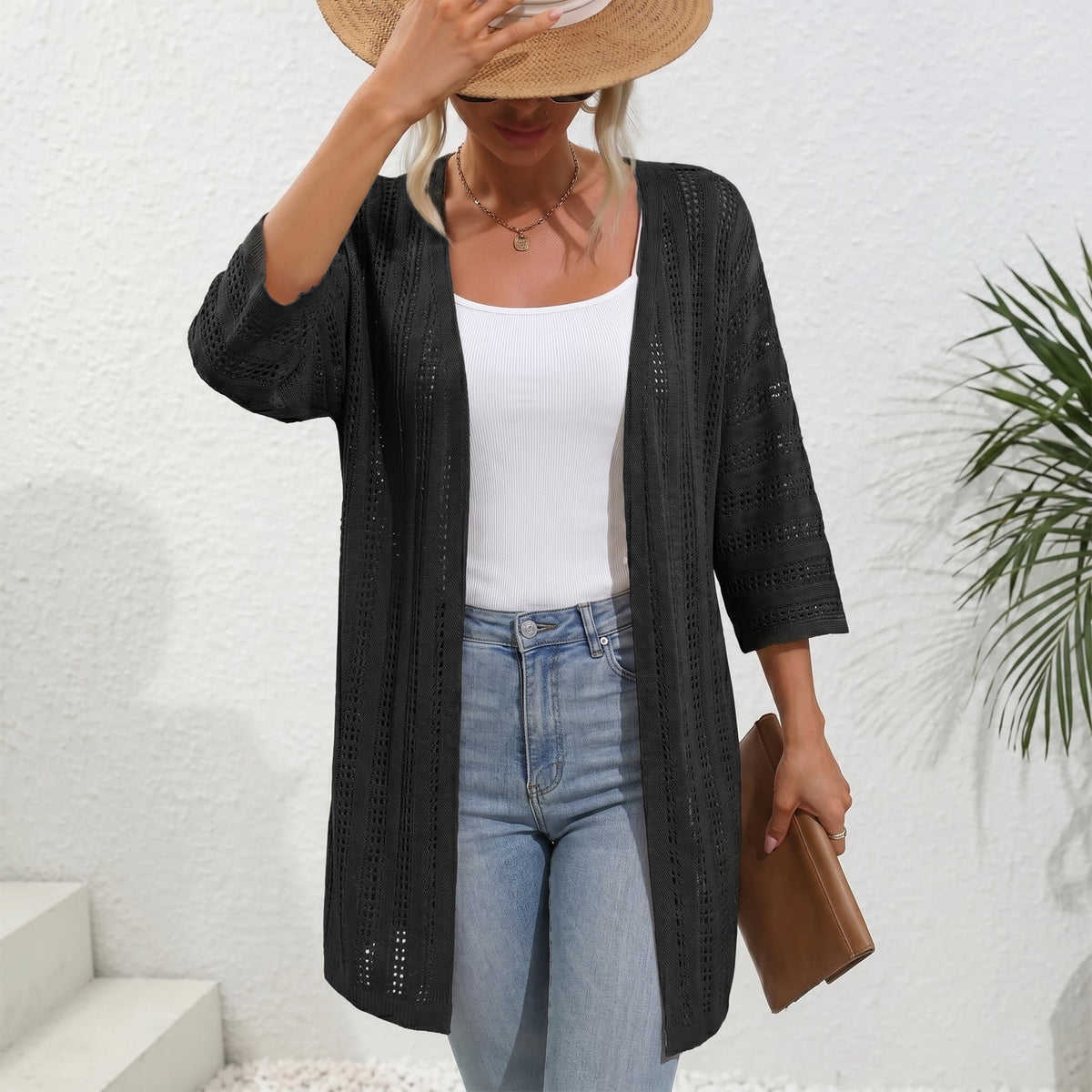 Womens Crochet Cardigan Sweaters for Summer Spring Fall, Lightweight Short Sleeve Oversized Open Front Kimono Boho Knit Beach Cover Up with Swimsuit, Bikini, Bathing suit
