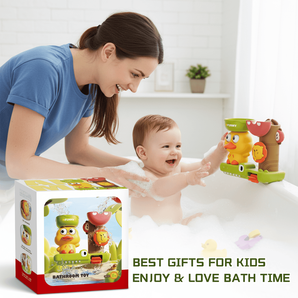 Flynow Bath Toys for Toddlers 1-3, Baby Waterfall Bathtub Toy with Suction Cup, Kids Bath Tub Shower Playset, Infant Bathtime Fun Birthday Gift 18 24 Month, 2-4, 3-5 Year Old Girl Boy