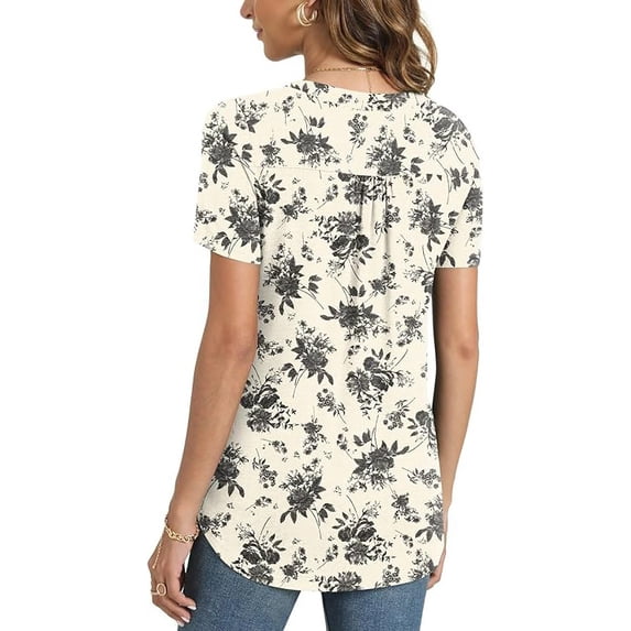 Women’s Summer Floral Tops Short Sleeve Henley Shirt Button Down Casual Loose Fit Lightweight Tunic Blouse for Daily Wear(Available in Plus Size)
