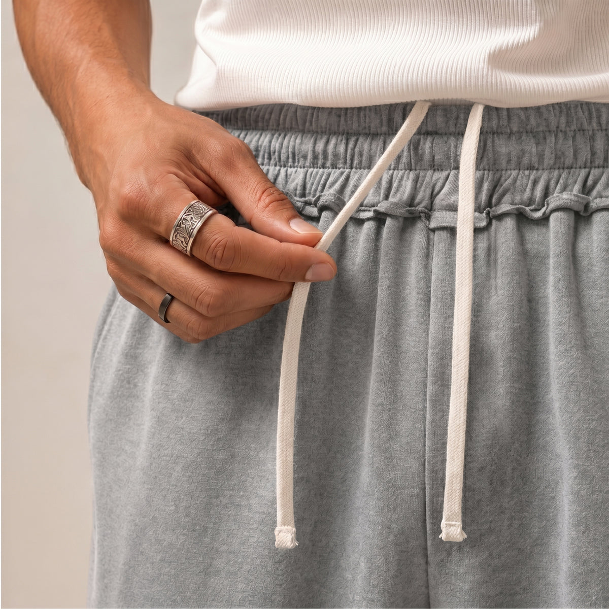 Mens Sweatpants Baggy Loose Fit Raw Hem Pants Casual Drawstring Pants Y2K Wide Leg Stretchy Pants with Pockets