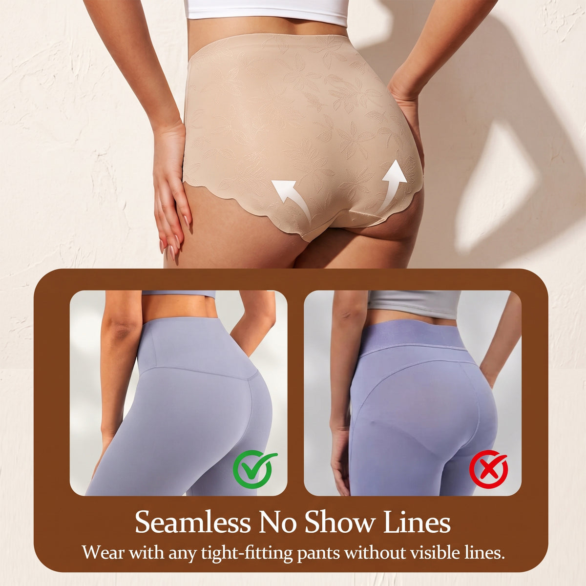 WQD 2 Pack Women's High Waisted Seamless Panties Tummy Control Full Coverage No Show Underwear Soft Stretch Breathable Invisible Briefs Floral Jacquard Everyday Panties M-4XL Plus Size