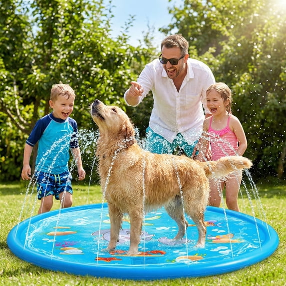 Flynow Splash Pad Sprinkler for Kids 39" Splash Play Mat Outdoor Water Toy Inflatable Splash Pad Baby Toddler 1-3 Years Old Pool Boy Girl Children Outside Backyard Dog Sprinkler for Age 2 4 5 6 7 8