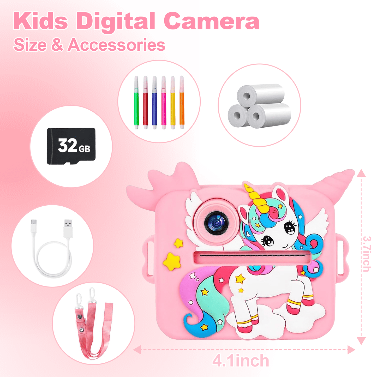 Flynow Kids Camera Toy Instant Print, Children Digital Camcorder, Christmas Birthday Gifts for Girls Boys Toddler Ages 3-12, 4 5 6 7 8 9 Year Old, 1080P HD Video with 32G SD Card Cartoon Soft Cover