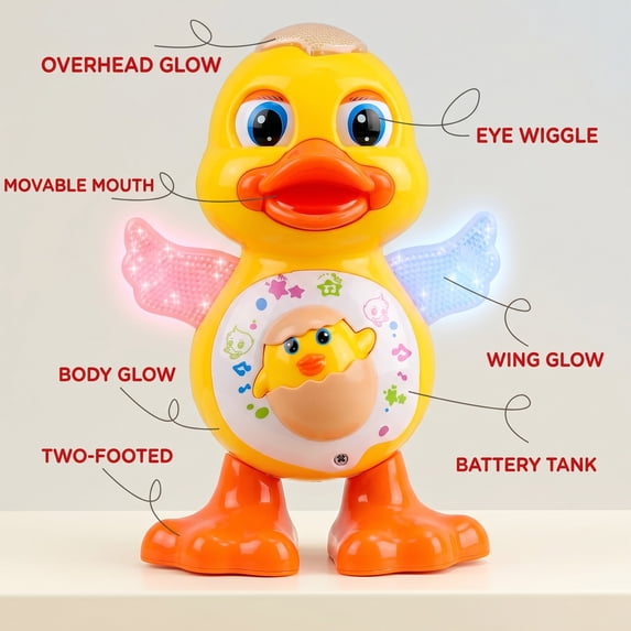 Flynow Musical Dancing Duck Toys for Toddlers 1 2 3 Year Old,Educational Dancing Duck Toy for Babies,Walking Duck Toy with Music & Lights, Learning Toy for Baby Kids, Christmas Easter Birthday Gifts