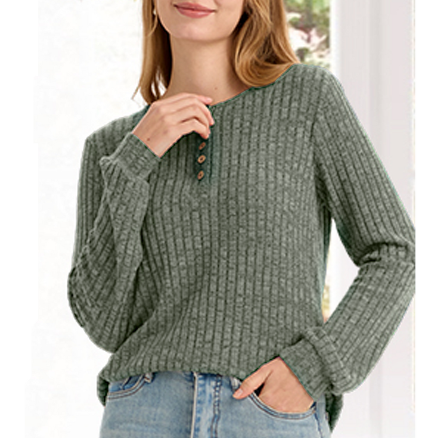 WQD Womens Sweater Long Sleeve Henley Shirts Loose Tunic Tops Casual Pullover Trendy Outfits for Fall Winter Spring (Available in Plus Size)