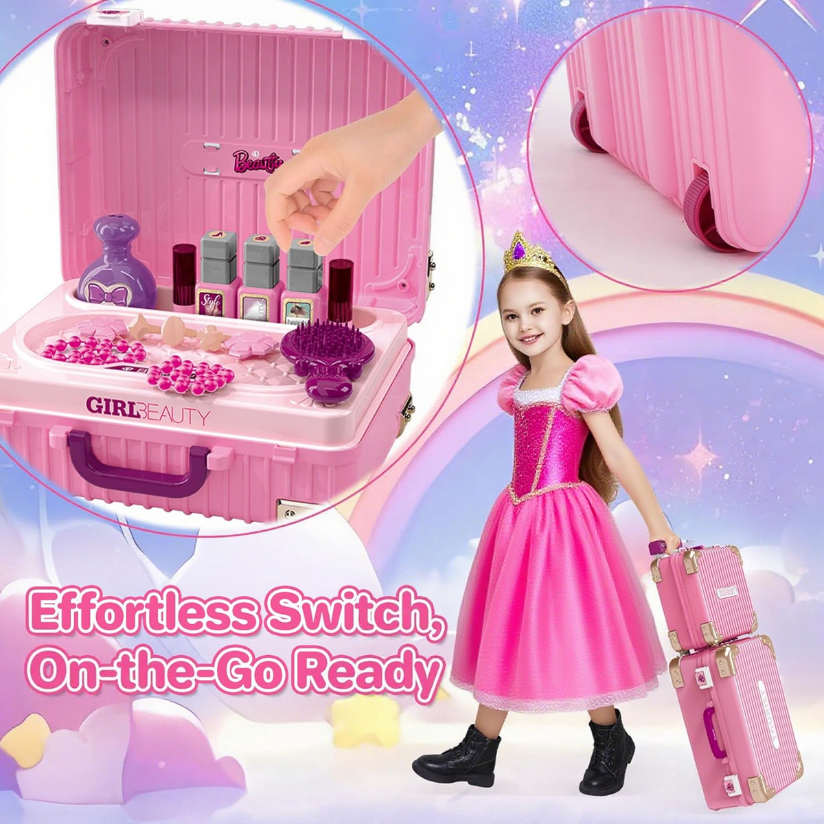 Flynow Toys Makeup Table Playset, Girls Dressup Pretend Play Princess for Toddler 1-3 Years Old, Kids Vanity Accessories 31pcs Set with Music Light, Christmas Birthday Gift for Age 2 4 5 6 7 8 9 10