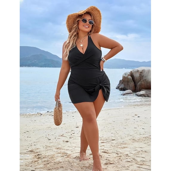 Women Plus Size Swimsuit One Piece Swim Dress Tummy Control Bathing Suits Criss Cross Modest Swimwear
