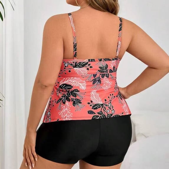 Plus Size Tankini Swimsuits for Women Tummy Control 2 Piece Bathing Suit Ruffle Flounce Swim Top with Boyshorts Modest Floral Swimwear