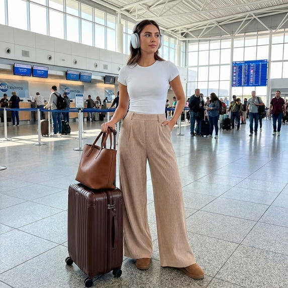 Women’s High Waisted Wide Leg Pants Casual Straight Leg Trousers with Front Pleats Elastic Back Waist Lounge Work Pants